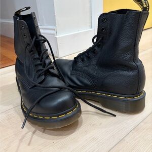 Dr. Martens Black Leather Boots with Yellow Accents